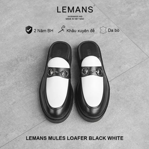  Giày Sục da bò thuộc nguyên tấm LEMANS MULES LOAFER - BLACK WHITE 