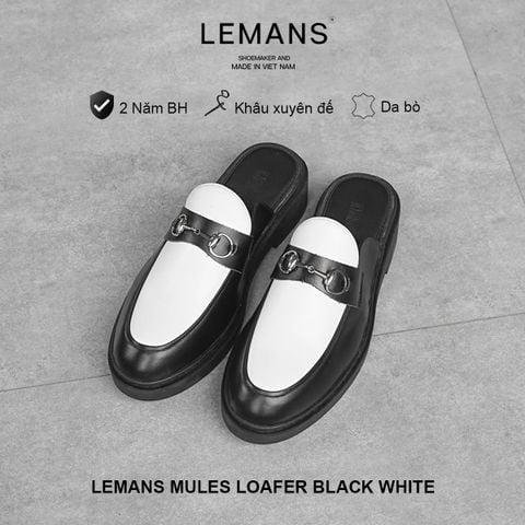  Giày Sục da bò thuộc nguyên tấm LEMANS MULES LOAFER - BLACK WHITE 