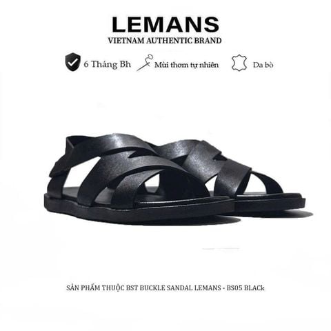  Dép Sandal quai chéo Lemans BS05 da bò, đế cao su có mùi thơm, thiết kế mũ quai trẻ trung chính hãng, Bảo hành 06 tháng 