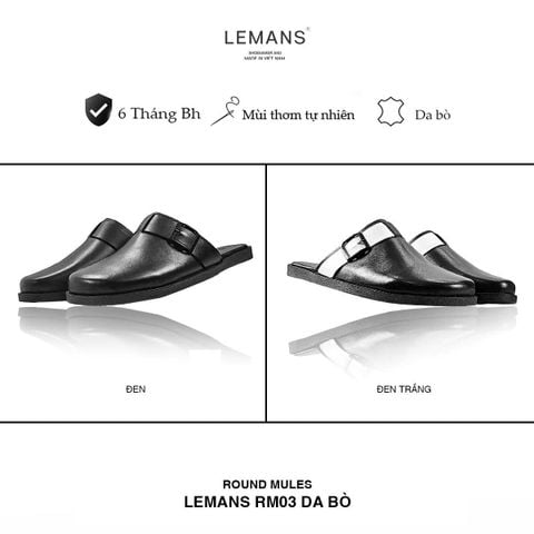  Giày Sục Round Mules Lemans - RM03 da bò, đế cao su có mùi thơm, thiết kế quai sục trẻ trung chính hãng, Bảo hành 12T 