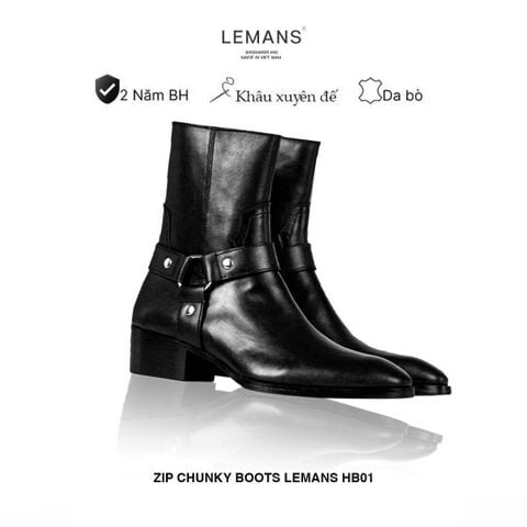  Giày da bò Harness Boots Black LeMans HB01, bảo hành 24 tháng 