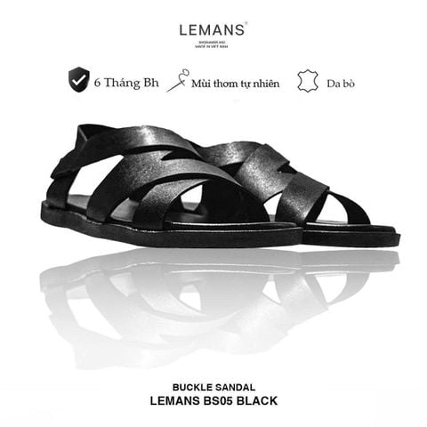  Dép Sandal quai chéo Lemans BS05 da bò, đế cao su có mùi thơm, thiết kế mũ quai trẻ trung chính hãng, Bảo hành 06 tháng 