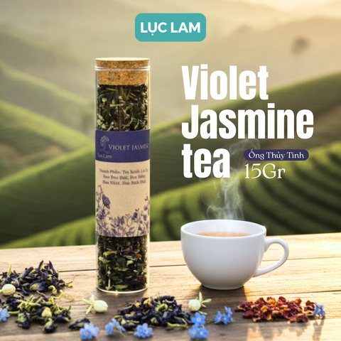  Trà Hoa Thảo Mộc Violet Jasmine - Ống Thủy Tinh Nút Bần 15g 