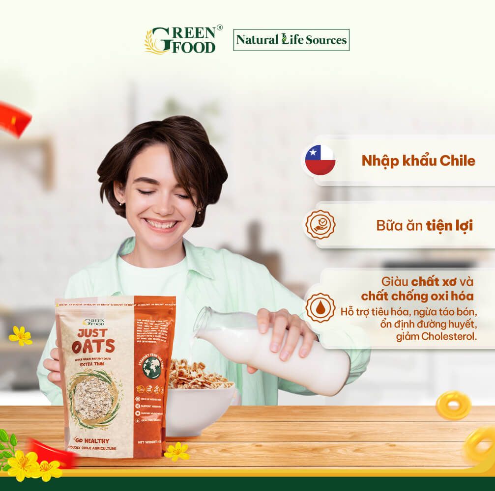  Yến Mạch Chile Just Oats Cán mỏng - Túi 454g 