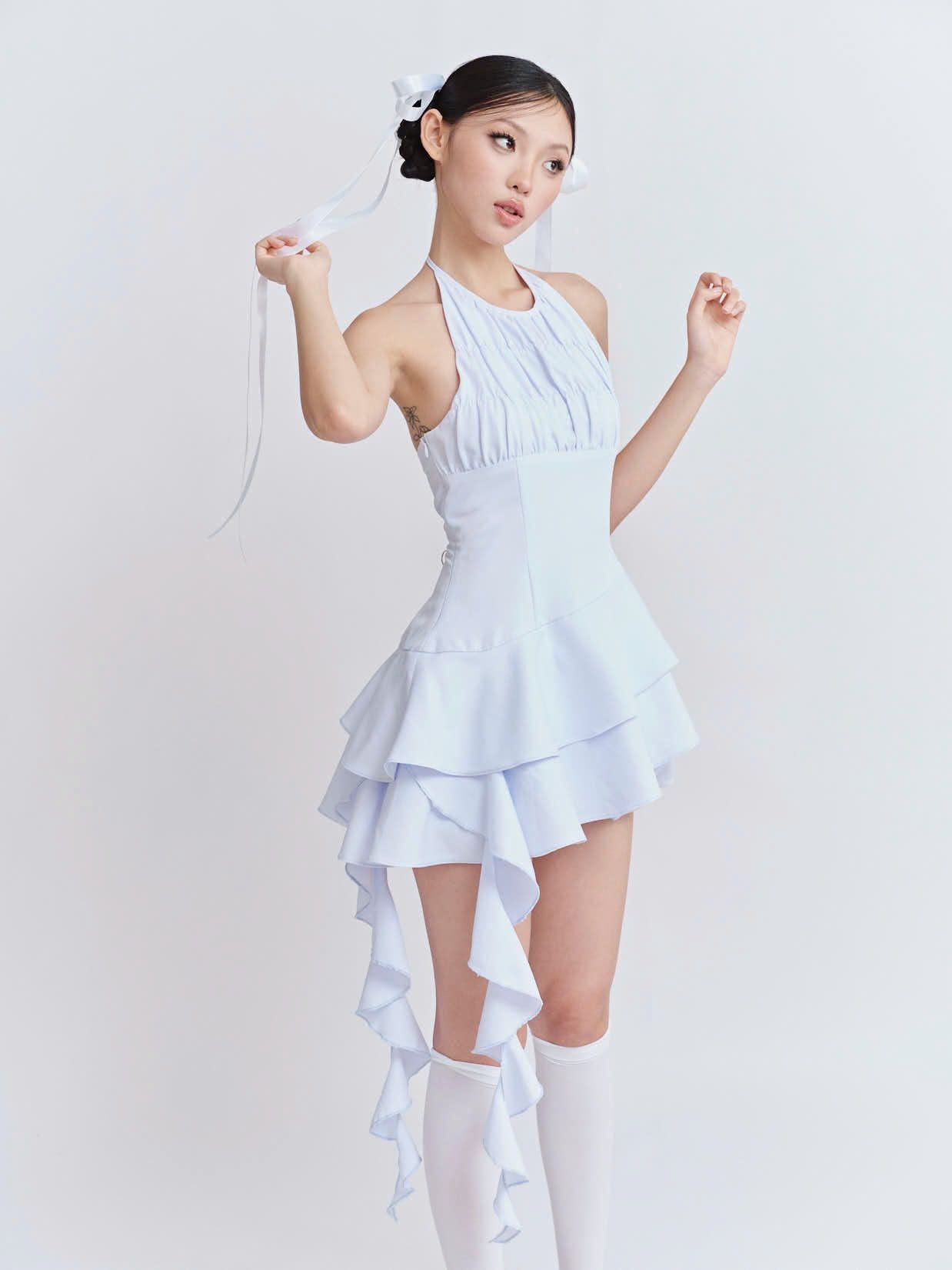  CLÉLIE Áo yếm nhúng ngực bèo tua rua và quần bí Dianella Set 