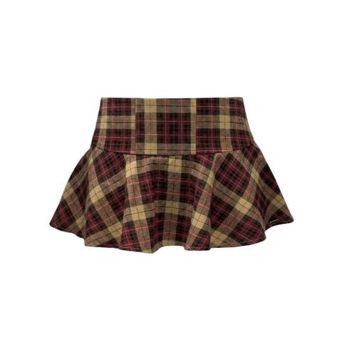  CLÉLIE Chân váy chữ A sọc ca rô đỏ  Penny Skirt 