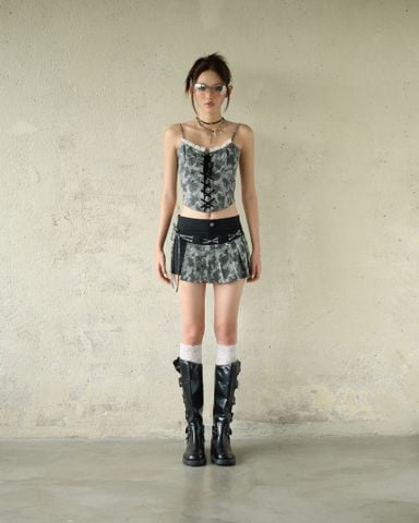  CLÉLIE Set áo đan dây và quần giả váy camo VIXEN SET 