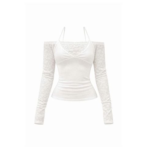  CLÉLIE Áo ren trễ vai phối áo cúp ngực bên ngoài  Grace Top 