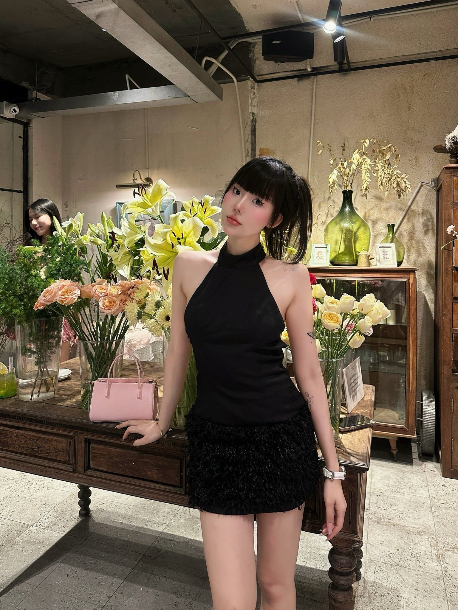  CLÉLIE Đầm yếm nữ cổ cao dáng ôm sang chảnh quyến rũ Talia Dress 