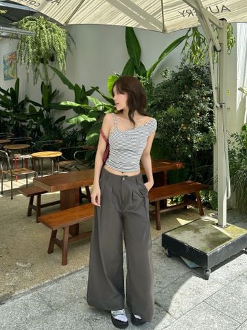  CLÉLIE Quần ống rộng xếp ly cạp trễ Marcus Pant 