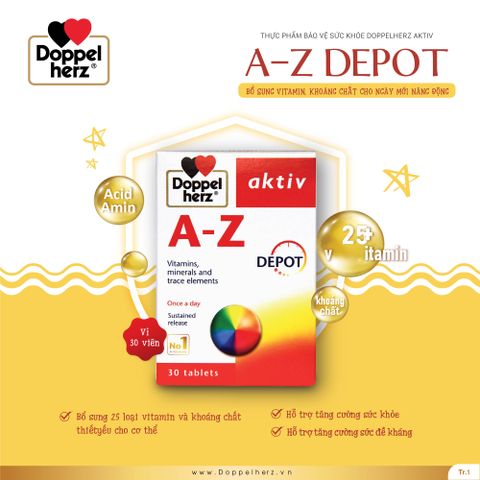  TPBVSK A-Z Depot bổ sung vitamin và khoán chất dạng viên hỗ trợ tăng cường sức khỏe, tăng sức đề kháng 