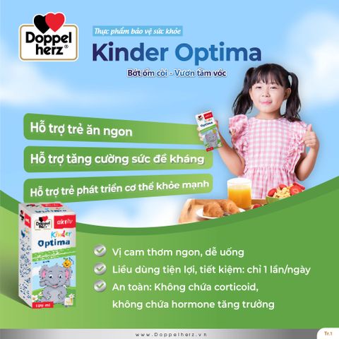  TPBVSK Kinder Optima hỗ trợ trẻ ăn ngon, tăng đề kháng, tiêu hoá cho bé 