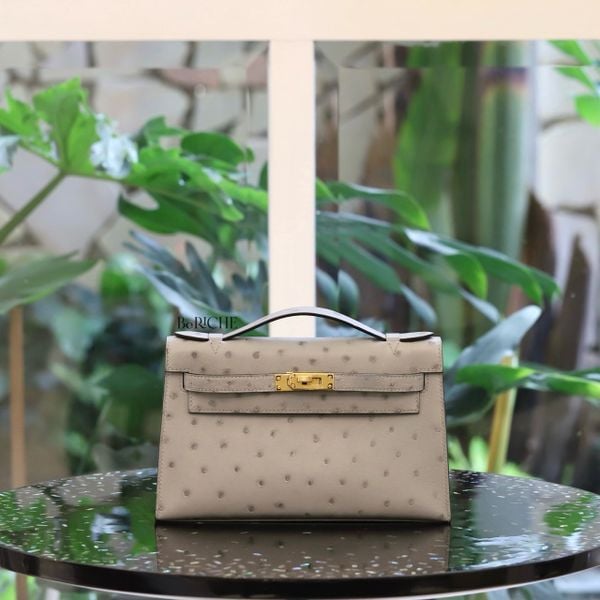  Kelly Pochette KP22 Ostrich Bleu Glacier GHW 