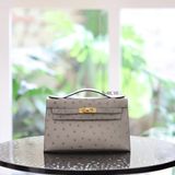  Kelly Pochette KP22 Ostrich Bleu Glacier GHW 