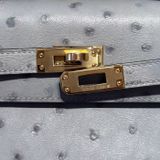  Kelly Pochette KP22 Ostrich Bleu Glacier GHW 