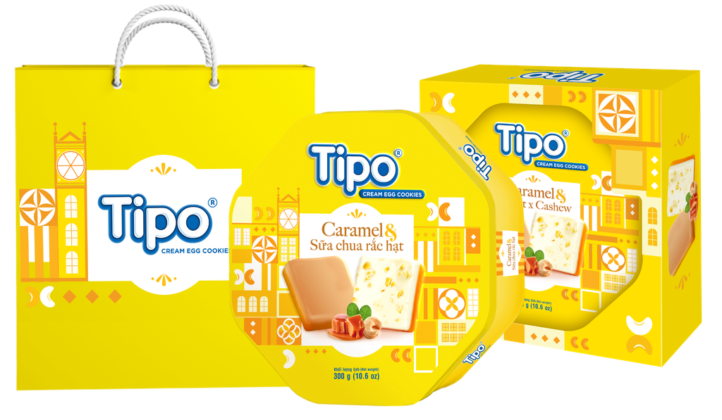 Tipo Bánh Trứng Hỗn Hợp Sữa Chua Rắc Hạt Điều & Caramel 300g