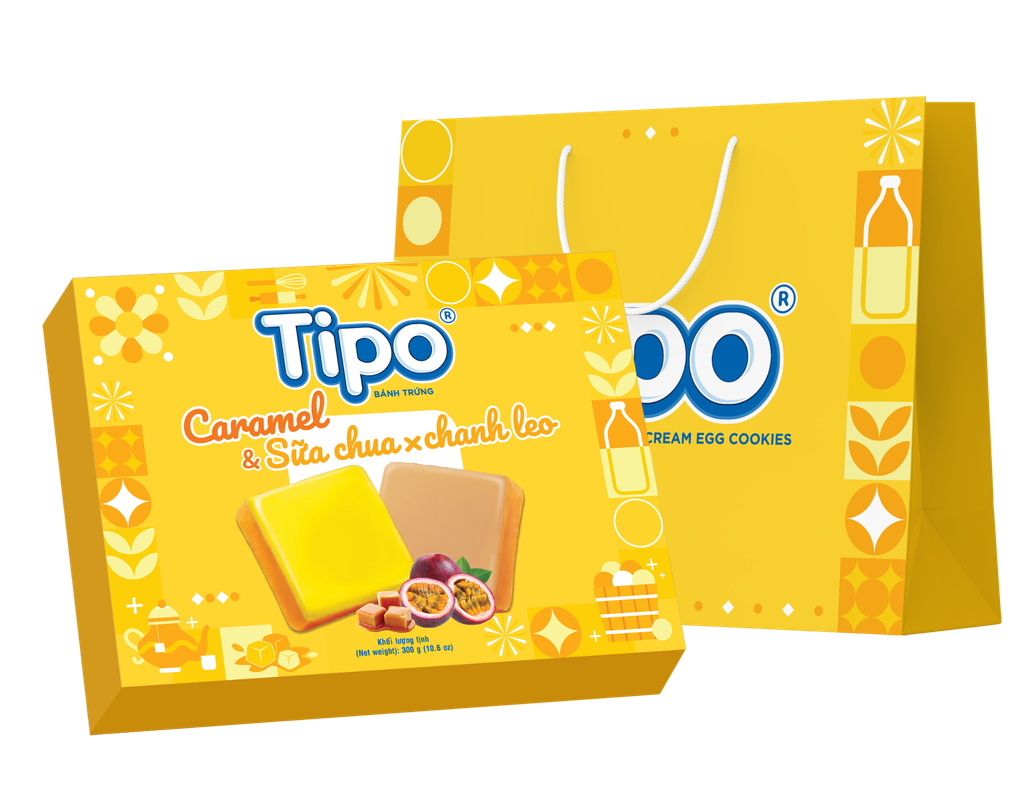Tipo Bánh Trứng Hỗn Hợp Caramel & Sữa Chua Chanh Leo 350g