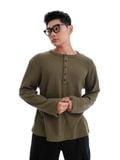  HOWS® WAFFLE LONG SLEEVE HENLEY / MOSS 