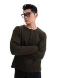  HOWS® WAFFLE LONG SLEEVE HENLEY / DARK MOSS 