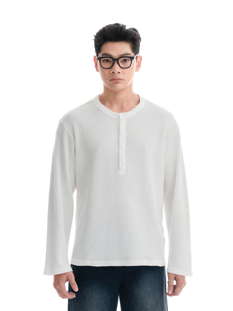  HOWS® WAFFLE LONG SLEEVE HENLEY / WHITE 