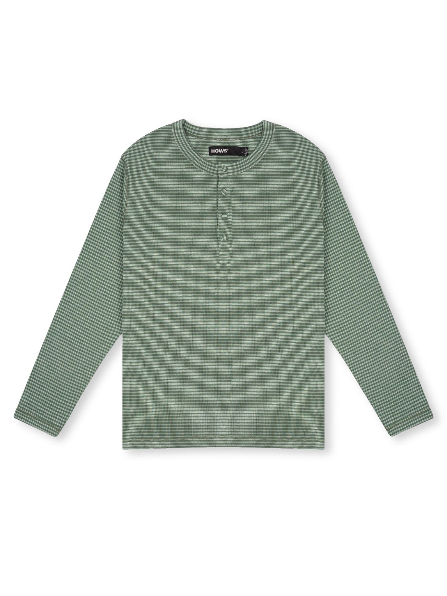  HOWS® STRIPED HENLEY LONG SLEEVE T-SHIRT / MOSS 