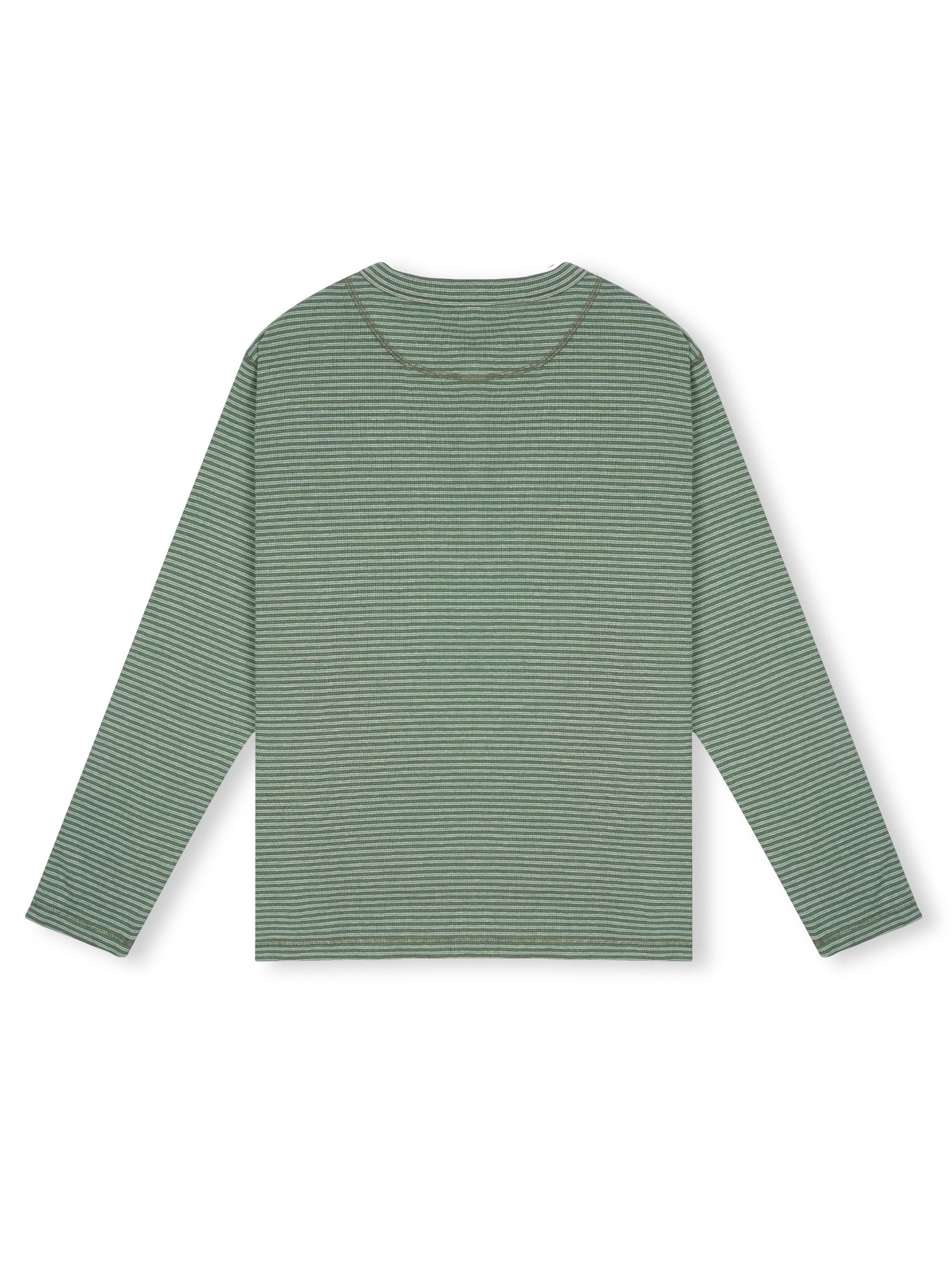  HOWS® STRIPED HENLEY LONG SLEEVE T-SHIRT / MOSS 