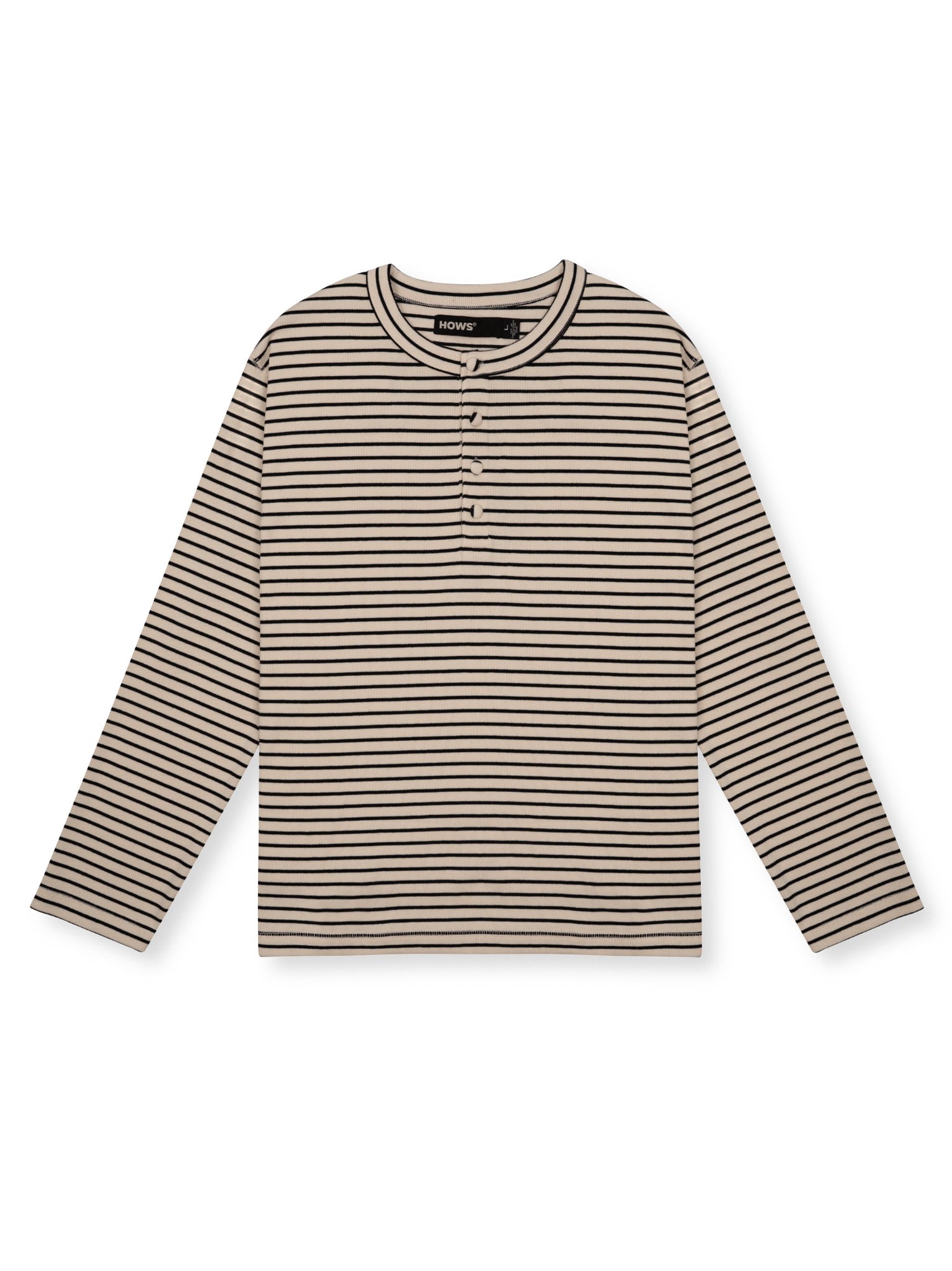  HOWS® STRIPED HENLEY LONG SLEEVE T-SHIRT / CREAM 