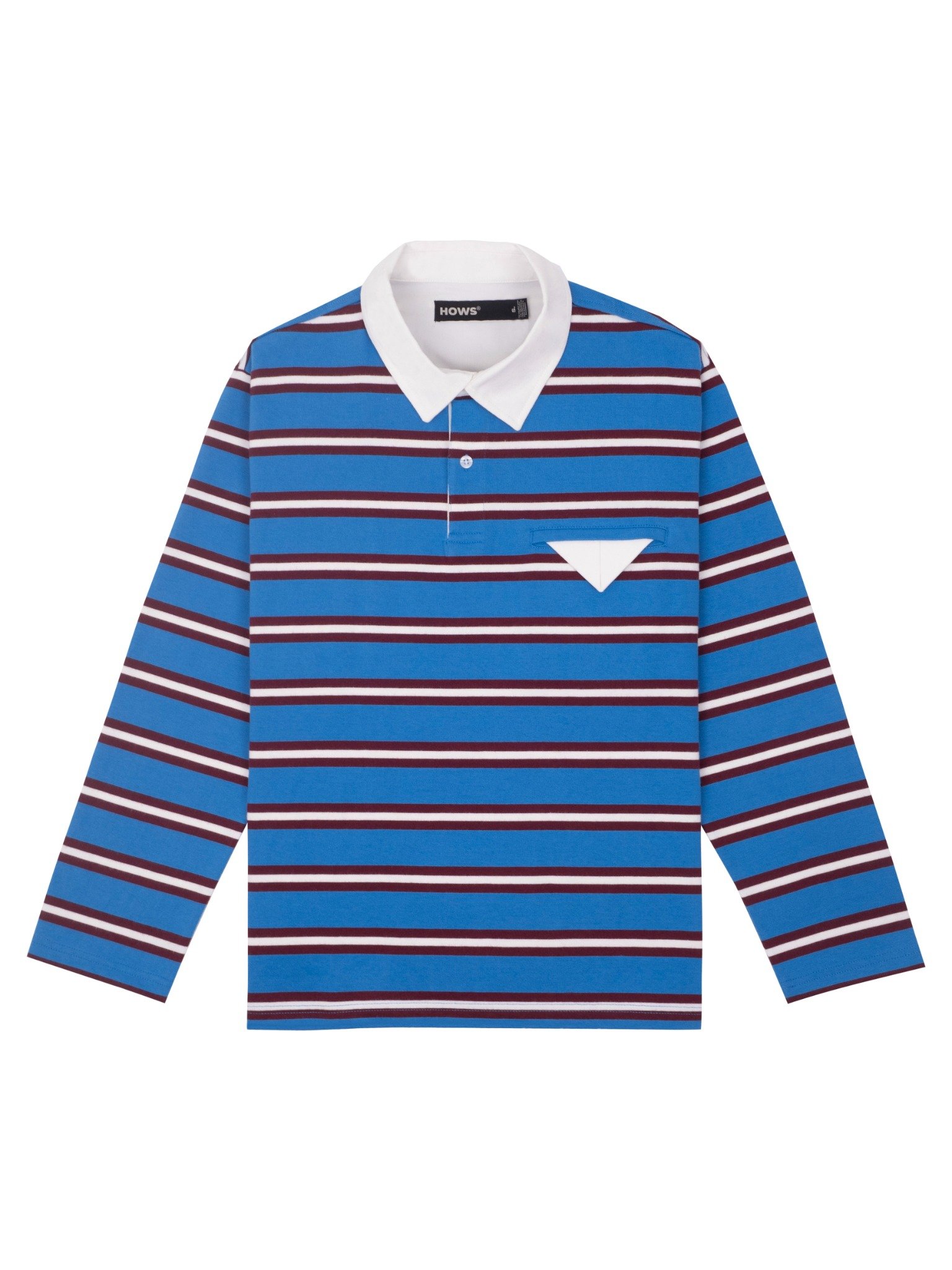  HOWS® OLD SCHOOL STRIPED LONG SLEEVE POLO / NAVY x WHITE 