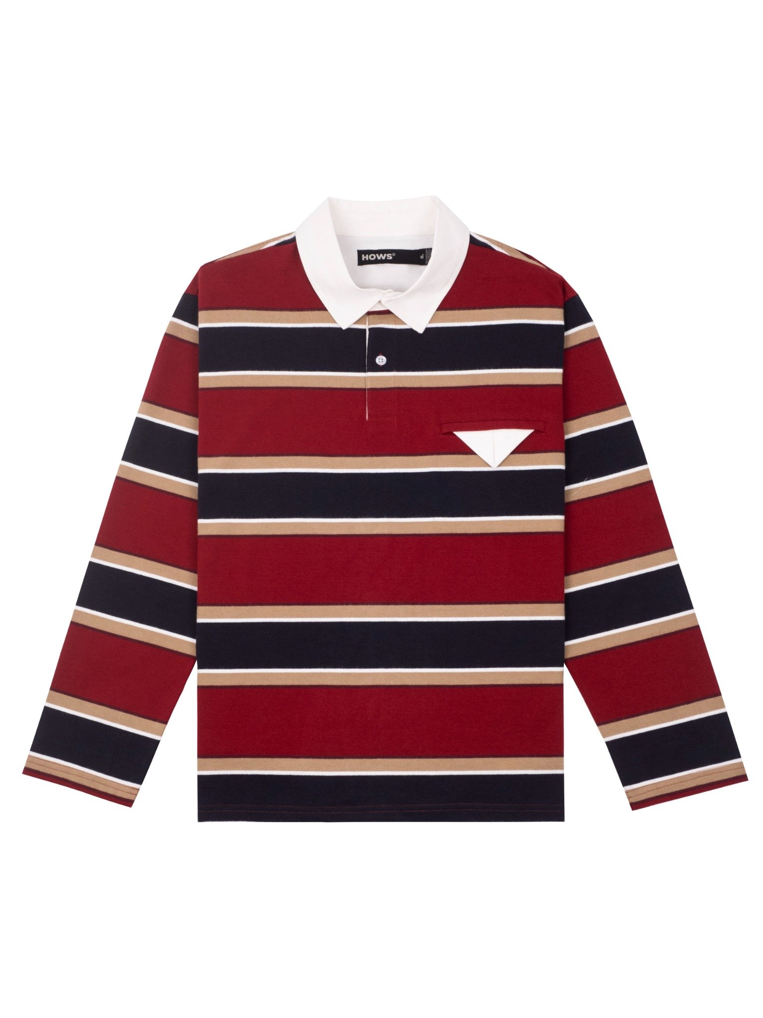  HOWS® OLD SCHOOL STRIPED LONG SLEEVE POLO / RED x NAVY 