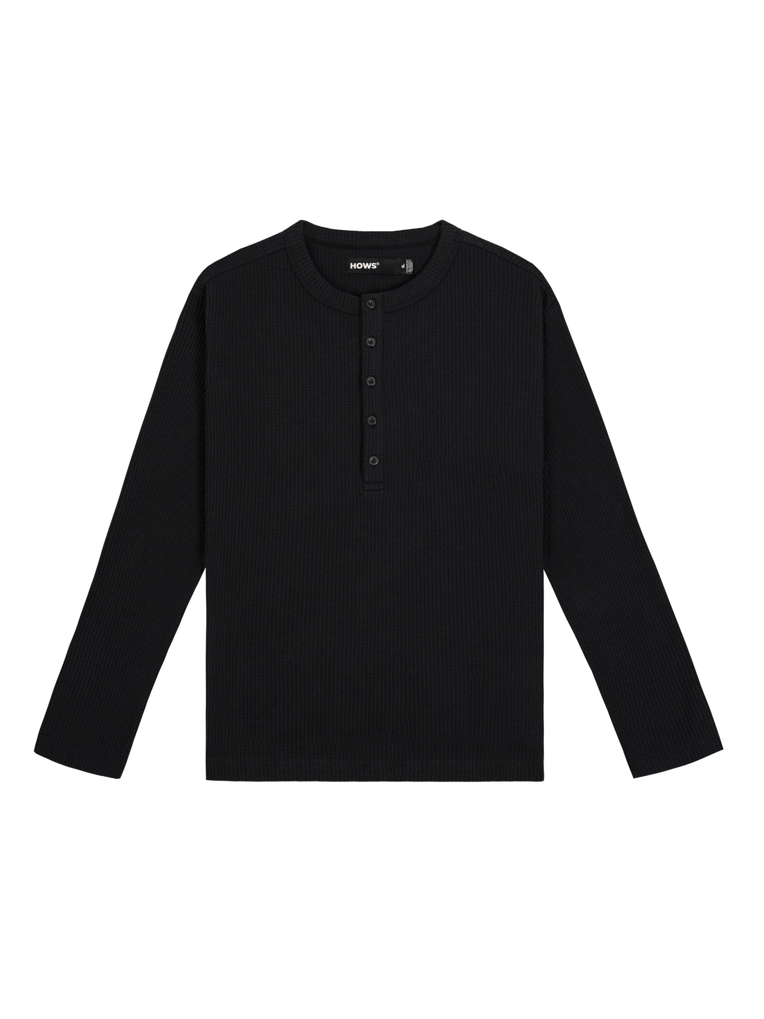  HOWS® WAFFLE LONG SLEEVE HENLEY / BLACK 