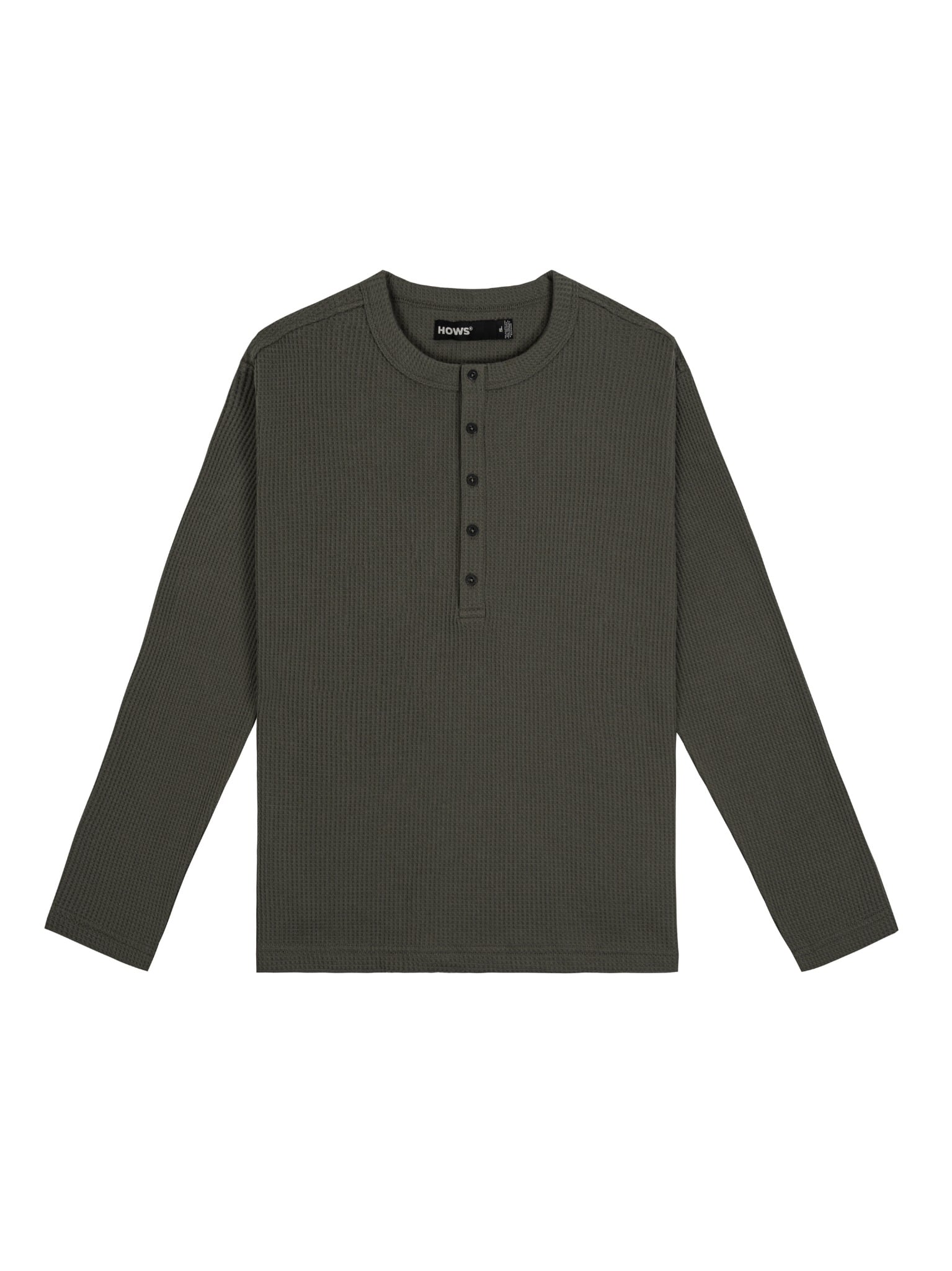  HOWS® WAFFLE LONG SLEEVE HENLEY / DARK MOSS 