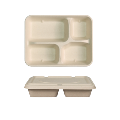  Hộp bã mía chữ nhật 4 ngăn 900ml kèm nắp bã mía 