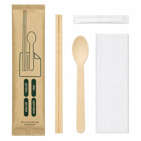 Bộ 4 món (muỗng gỗ, đũa, giấy, tăm)