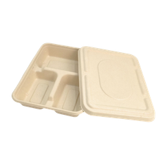  Hộp bã mía chữ nhật 3 ngăn 900ml kèm nắp bã mía 