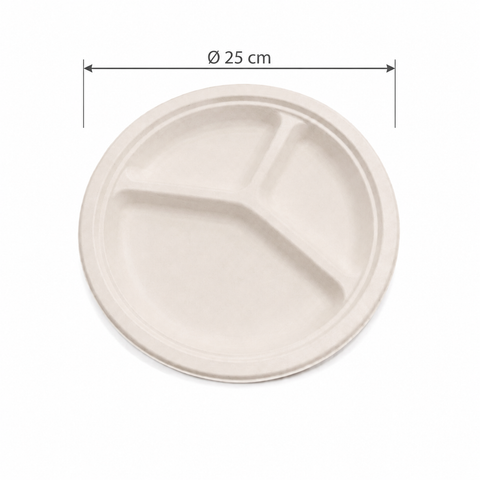 Dĩa bã mía 3 ngăn màu nâu 10 inch - Ø26cm