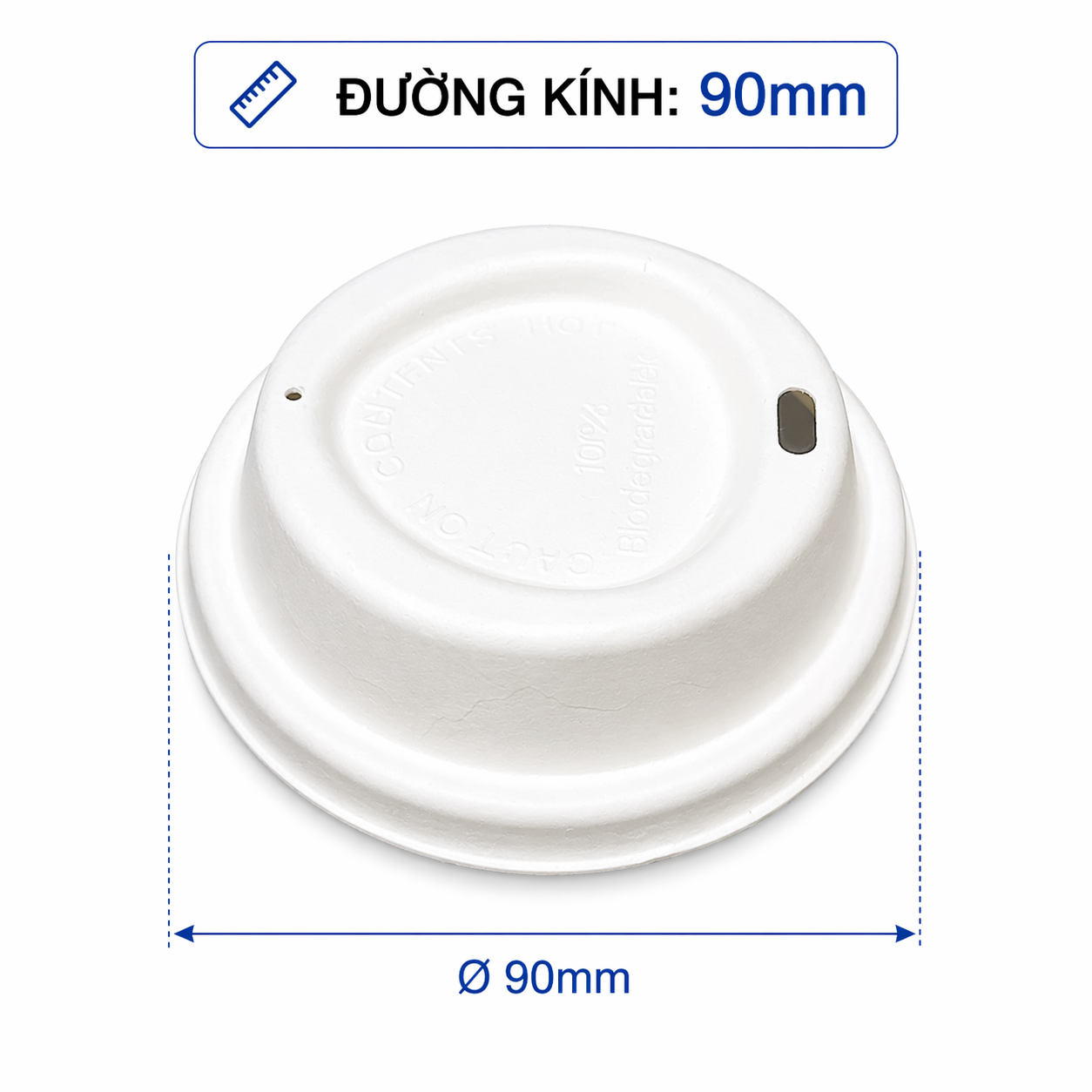  Nắp bã mía trắng café lỗ vuông 90mm (dùng cho ly 12, 16, 22oz)