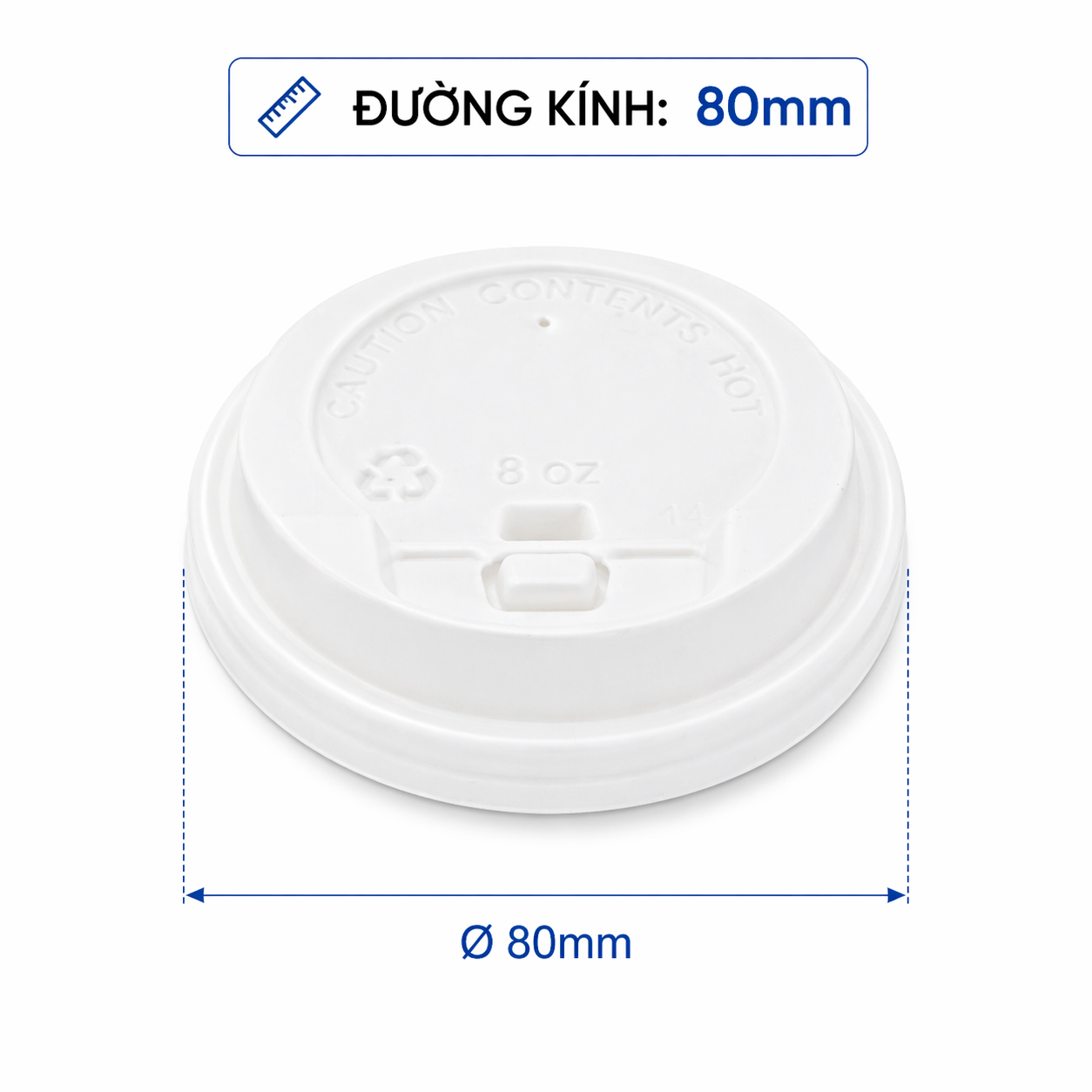 Nắp TTK 37x80 PP trắng nút bật (cho ly giấy 8oz)