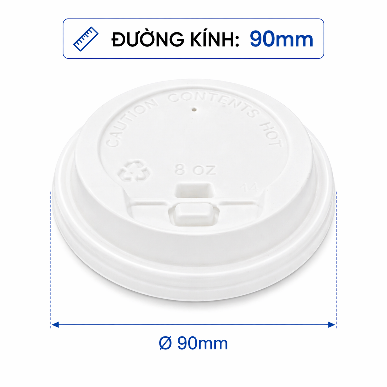  Nắp TTK 45x90 PP trắng nút bật (cho ly giấy 12oz, 16oz)