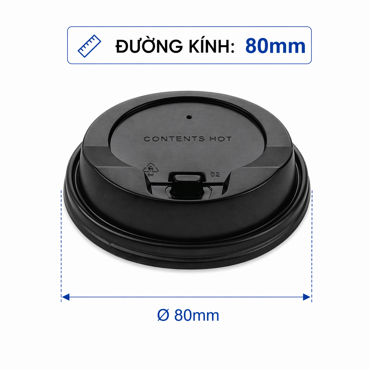  Nắp TTK 37x80 (L) PP màu đen Ø80 có nút (dùng cho ly 8oz)