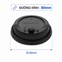  Nắp TTK 37x80 (L) PP màu đen Ø80 có nút (dùng cho ly 8oz) 