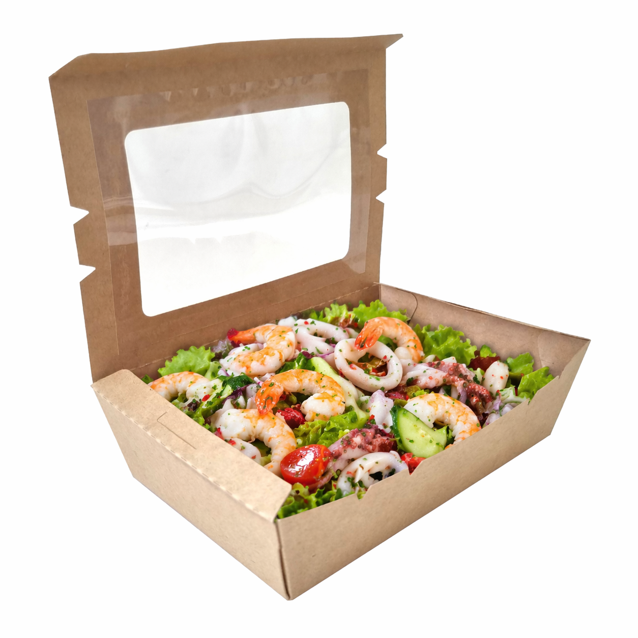  Hộp giấy Clamshell kraft paper box with window 700 ml