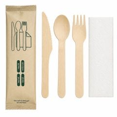  Bộ 4 món (Dao, thìa, dĩa gỗ, giấy) 