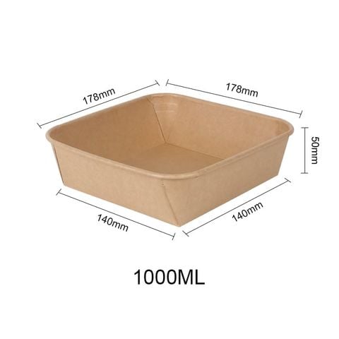 Tô giấy kraft hình nón vuông nắp PET chống đọng sương 1000ml