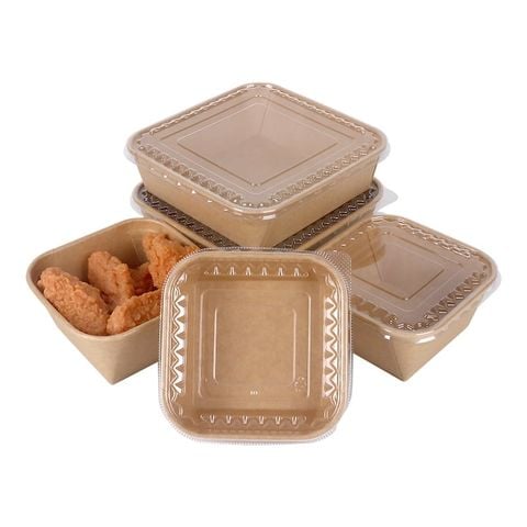  Tô giấy kraft hình nón vuông nắp PET chống đọng sương 1000ml 