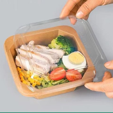  Tô giấy kraft vuông bát giác nắp PET chống đọng sương 500ml 