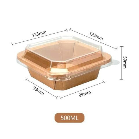 Tô giấy kraft vuông bát giác nắp PET chống đọng sương 500ml