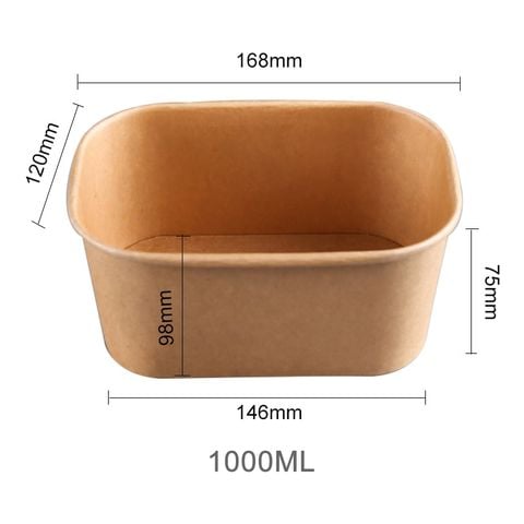 Tô giấy kraft chữ nhật nắp PET 1000 ml