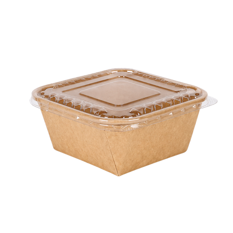  Tô giấy kraft hình nón vuông nắp PET chống đọng sương 1000ml 