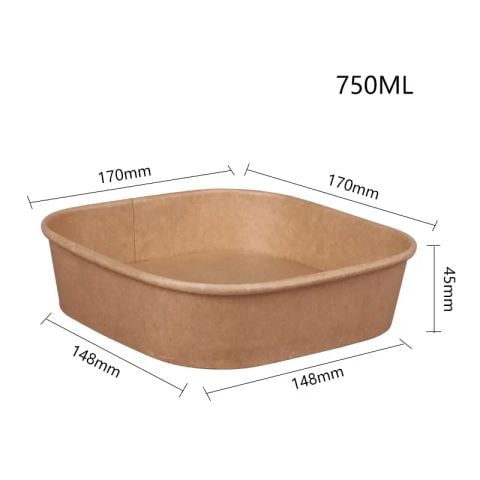 Tô giấy kraft vuông nắp PET chống đọng sương 750ml