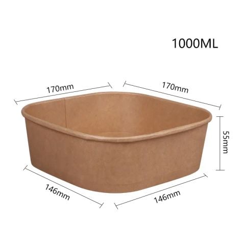 Tô giấy kraft vuông nắp PET chống đọng sương 1000ml